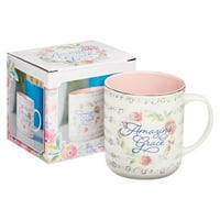 Християнско изкуство Подаръци Керамична чаша за кафе за жени: Удивителна благодат - вдъхновяваща песен и химн, пастелно флорално розово и бяло, унция