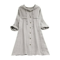 Twifer дамски върхове дамски ежедневен бутон плюс размер памучни върхове тениска с качулка с качулка разхлабена блуза