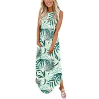 Летни рокли за жени ежедневни флорални свободни слънчеви джаси дълги кръстосани без ръкави Разцениха макси рокля плаж с джобни