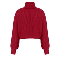Voncos жени пуловери за костенурка - корупка с дълъг ръкав на клирънс небрежно пуловер дамски пуловери върхове червен размер l