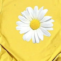 Плюс размер жени с къс ръкав флорален отпечатан слънчоглед O-O-Neck Tops Тениска блуза aq