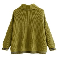 Frontwalk Women Jumper върхове с висока шия плетен пуловери пуловер с дълъг ръкав празничен племенник пуловер райе зелено l