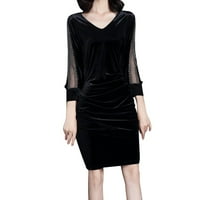 Плюс размер рокля за жени с v-образно пачуърк с дълъг ръкав мини рокля черна xxl