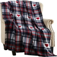 Декор за хвърляне на одеяло: Червено черно бяло с червени сърца, кадифе от микрофибър кадифе, за диван стол или общежитие на дивана