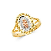 14k жълто бяло розово злато овално дама гуадалупе пръстен девствена Мери диамант отрязана лента солиден размер 7