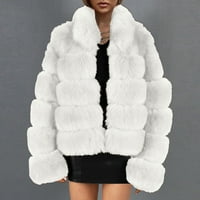 Жени Fau Fur Coat- Дами топло яке от козина от Fau Winter Solid V-образно деколте, бяло XL