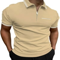 Niuer мъжки поло риза с цип тениски с къс ръкав летни върхове ежедневна тениска лапета шия блуза khaki s