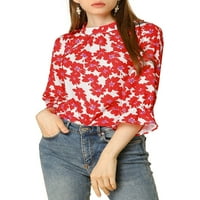 Уникална изгодна Дамска разрошена флорална Ръкав папийонка обратно шифон блуза