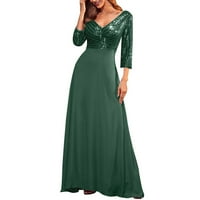 Женски рокли жени дълбоки V вратни ръкави абитуриентски рокля Пайети с шифон линия Официални вечерни рокли за жени Зелени s