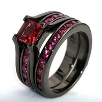 yuehao пръстени двойка пръстен дървено зърно титаниево стоманено сърце три слой пръстен пръстен комплект d