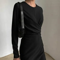 Летни рокли за жени екипаж в врата с дълъг ръкав твърда опаковка рокля със средна дължина рокли за опаковане черни 3xl
