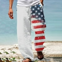 Lilgiuy 4 юли Панталони за мъже Лятна ежедневна модна независимост Ден 3D Печат Еластична талия Прав панталони за Хавайска плажна