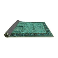 Ahgly Company Indoor Square Oriental Turquoise Blue Industrial Area Rugs, 7 'квадрат