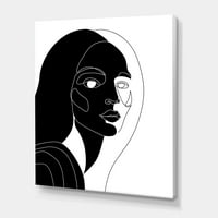 Ретро черно и бяло минимален портрет на младо момиче живопис платно изкуство печат