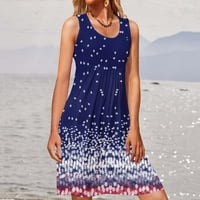 Tuphregyow женски модерен клирънс лято без ръкави американски флаг печат кръгла рокля за независимост Ден на люлка Sundress Blue