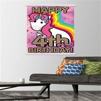 Ели Рипбергер еднорог-Честит 4-ти рожден ден плакат за стена с дървена магнитна рамка, 22.375 34