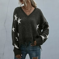 Пуловери за жени Модна есенна мода с дълъг ръкав o Врат дълъг ръкав звезда пуловер пискюл плетен пот полиестер черно m