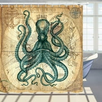 Морски декор душ завеса морски октопод морска световна карта баня завеса за баня полиестер плат баня с куки