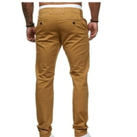 Мъжки панталони Просверие ежедневен бутон Отворете тънък мохнат прави твърди цветови панталони khaki 4