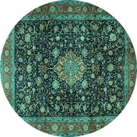 Ahgly Company Machine Wareable Indoor Round Medallion Turquoise Blue Traditional Area Rugs, 6 'Round