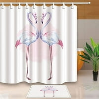 Акварелен фламинго декор фламинго двойка сърце оформя в розова завеса за душ с пода на пода килими за баня 15.7x