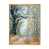 Дизайнарт 'есен в мъглива гора' къща езеро рамка платно стена арт принт