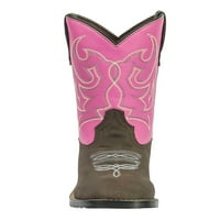 Tuffrider Youth Voyageurs Square Toe Western Boot- Mocha W Hot Pink- 6y