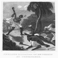 Мисионерски атакува, 1797 г. Стоманена гравиране, американска, 1837. Плакат печат от