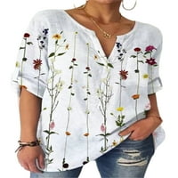 Sanviglor жени върхове флорални принтни ризи ръкав блуза ежедневна туника риза празник пуловер бял 3xl