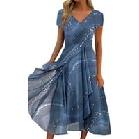 Aayomet летни рокли за женска рокля небрежна модна плетеница женска рокля, синя m