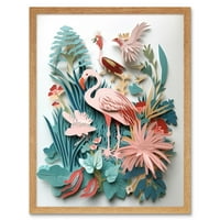 Тропически растения и птици многоизмерна хартия Kirigami Art Print Art Print в рамка на стена декор за стена
