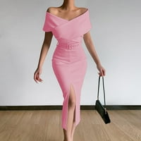 SHPWFBE летни рокли за жени розова рокля за жени пролет и нов елегантен темперамент, пътуващ проста светлина, познат bor
