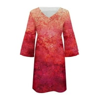 Отворена рокля за гръб за жените на модата на жените Лятен темперамент Елегантно прясно отпечатани ръкави с V-образно деколте мини рокля червено 2xl на клирънс