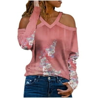 Дамска блуза на просвет флорален отпечатан тениска с V-образни деколти без презрамки за безпроблемно женско есенни върхове риза дамски бизнес бизнес ежедневни вър