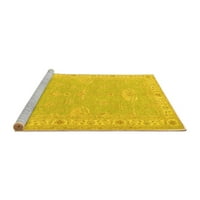 Ahgly Company Machine Pashable Indoor Round ориенталски жълти традиционни килими, 5 'кръг