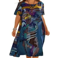 Luxplum жени рокли Лятният плаж Sundress с къс ръкав дълга рокля Kaftan Party Maxi Dress Blue 2xl