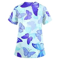 Дамски блузи блуза жени плюс къс ръкав сладки графични щампи ризи v-образни върхове сини s