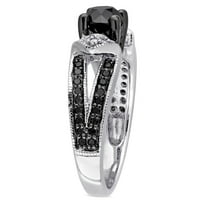 Миабела Дамски карат Т. В. черно-бял диамант стерлинги Сребърен Сплит джолан годежен пръстен