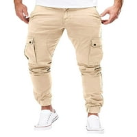 Mubineo Men Slim Cargo дълги панталони, твърд цвят среден талия с прави панталони за краки Небрежни панталони с джобове