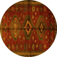 Ahgly Company Machine Pashable Indoor Round Персийски жълти традиционни килими, 5 'кръг