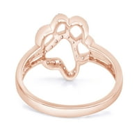 Кръгло изрязано бяло естествено диамантен лапа печат пръстен 14k розово злато над стерлингово сребро, размер на пръстена -12