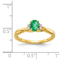 14K Жълто златово пръстенна лента Gemstone Emerald Oval Green Diamond Round, размер 5