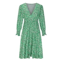Рокли за жените тенденции жени лято ежедневно v-образно деколте с фрорален щампа ръкав рокля зелена l