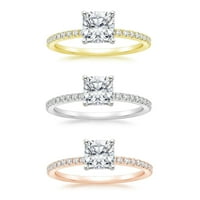 Ариста 1-каратова възглавница Сваровски диаманти бял пасианс годежен пръстен в розово посребрено Сребро