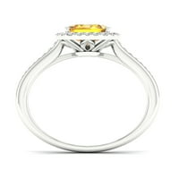Императорски скъпоценен камък 10к Бяло Злато Изумруд шлифован Цитрин ТТ диамантен ореол Дамски пръстен