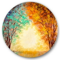 Дизайнарт 'алея през тюркоазения парк през есенния Залез' традиционен кръг метална стена арт-диск на 36