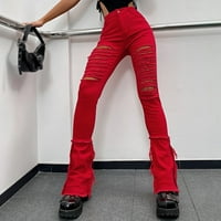 Vedolay Womens Denim Pants Дамски осезаеми еластични дънки гадже модни панталони от дънкове, червени xs