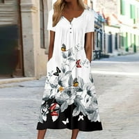Жени летни ежедневни къси ръкав флорален печат Екипаж Врат ли рокля Бохо плаж мини рокли с джоб