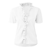 Жени блуза мода жени бутон за темперамент v-образен фенер ръкав блуза ежедневна риза бяла xxl