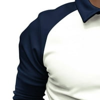 Odeerbi Men Turndown яка блуза ризи с дълъг ръкав ревера яка цветен блок джоб zip тънък приготен риза бяла